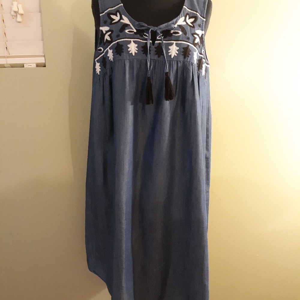SOLD - Boho Blue Denim Embroidered Dress
